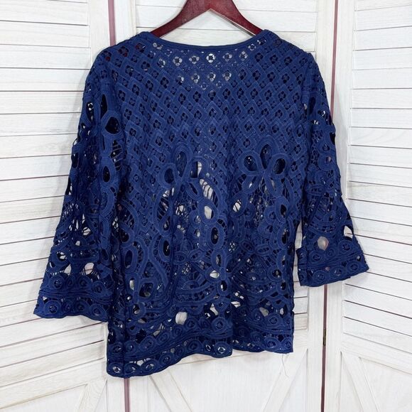 Adore Open Eyelet Lace Topper Cardigan Jacket Navy Blue Medium - Picture 8 of 11